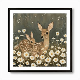 Deer And Rabbits Fairycore Painting 3 Art Print