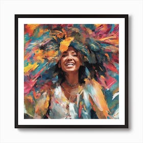 happy abstract painting print, girl, woman, playful Art Print