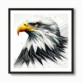 Bald Eagle Head - Abstract Line Art Illustration 17 Art Print