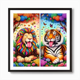 Rainbow Tigers Art Print