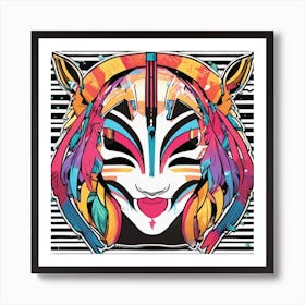 Vibrant Sticker Of A Striped Pattern Mask And Based On A Trend Setting Indie Game Art Print