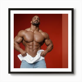 Black Muscular Man Posing with Towel Art Print