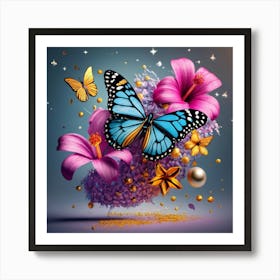 Butterflies And Flowers Art Print