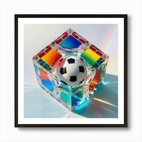 A Image Of Colorful Transparent Rubik S Magic Cube With A Soccer Ball In It 1 Art Print