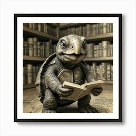 Turtle Reading A Book Art Print