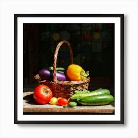 Basket Of Ripe Fresh Farm Harvest Overflowing With Assorted Vegetables And Fruits Vibrant Purple E (4) Art Print