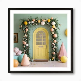 Yellow Door With Balloons 2 Art Print