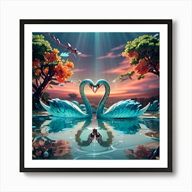 Swans In Love 2 Art Print