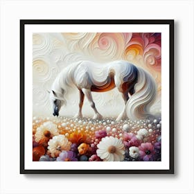 Horse In A Field Of Flowers Art Print