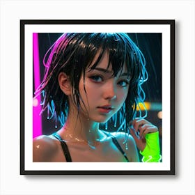 Anime Girl In Rain Art Print