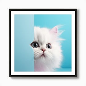 White Cat Peeking Out Of The Corner Art Print
