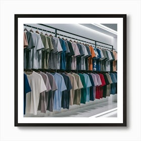 A rack of men's t-shirts 1 Art Print