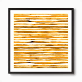 Watercolor Stripes Yellow Square Art Print