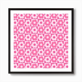 Floral Checker Pink Square Art Print