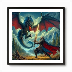 Knight And Dragon 2 Art Print