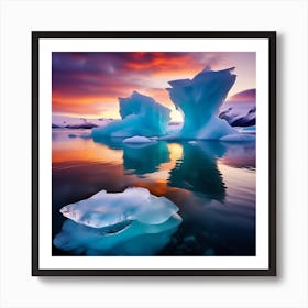 Icebergs At Sunset 21 Art Print