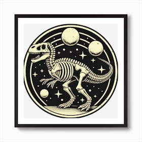 T-Rex In Space Dinosaur Skeleton Space Vintage Poster