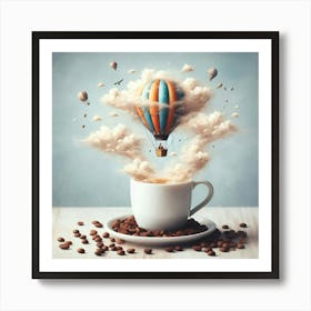 Hot Air Balloon Flying Over Coffee Beans Art Print