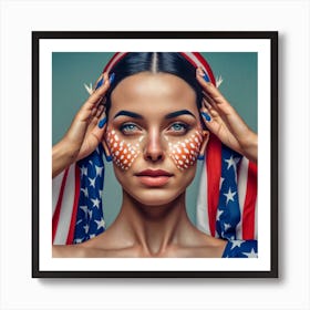 American Girl With American Flag Makeup Art Print