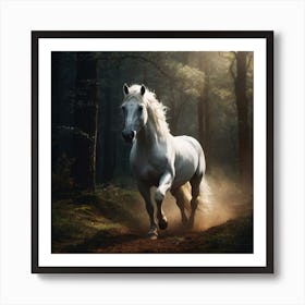 White Horse In The Forest Art Print