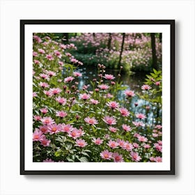 Pink Flowers In The Lake Forest Art Print