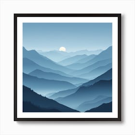 Misty mountains background in blue tone 79 Art Print