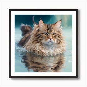 Coon Cat In Water Art Print