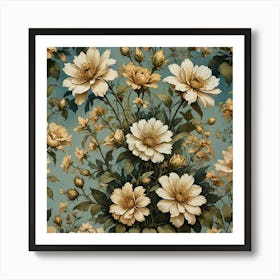 Flowers On A Blue Background Art Print