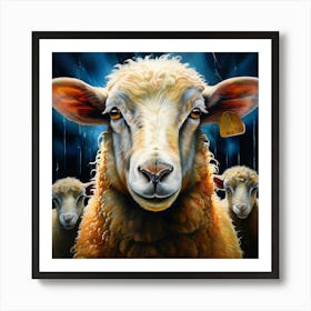 Watercolor Killer Sheep On Farm Studio Photography Complex Details High Detail Art Print