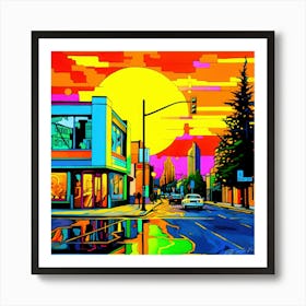 Small Town Corner - Neon Sunset Art Print