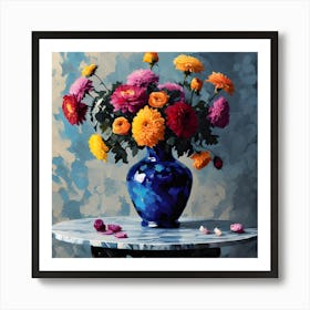 Chrysanthemums and Roses in Pink, Orange & Red Art Print