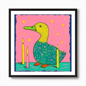 Colourful Birthday Duckling Linocut Style 3 Art Print