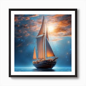 Sailboat In The Night Sky Art Print