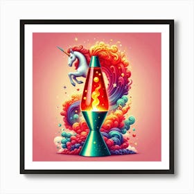 A Unicorn Red And Gold Green Lava Lamp With Flames And Smoke Swirling Art Print