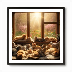 Cats On The Windowsill Wall Print Art A Heartwarming Scene Of Cats Relaxing By A Sunny Window, Perfect For Bringing Warmth And Joy To Any Cat Lover S Home Art Print