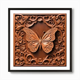 Carved Wood Decorative Panel with Butterfly II Art Print