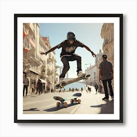 Skateboarder In The City paintings Art Print