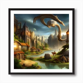 2556083207  Very Big Fantasy World With Wildlife And Civilisa Xl Art Print