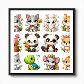 Cute Animals Set 1 Art Print