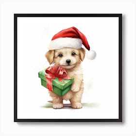 Puppy In Santa Hat Art Print