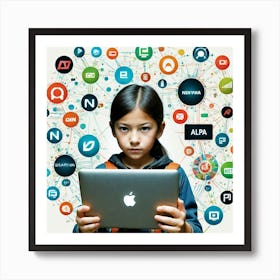 Young Girl Using A Laptop 5 Art Print