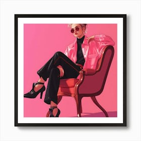 Pink Girl Sitting In Chair Art Print