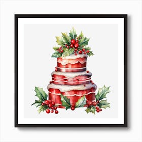 Christmas Cake With Holly Art Print