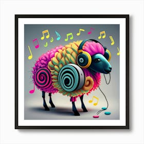 Sheep With Headphones 4 Art Print