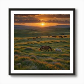 Sunset Horses Art Print