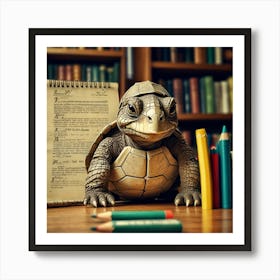 Turtle In The Library Art Print