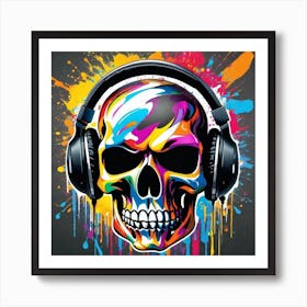 Skull With Headphones 43 Art Print