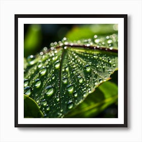 Water Droplets On A Leaf Art Print