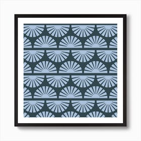 Geometric Pattern With Light Blue Sunrise On Dark Blue Square Art Print