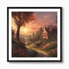 Sunset At The Cottage Art Print